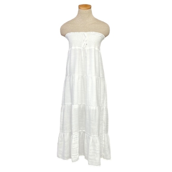 Love Tree Dress Womens Large White Maxi Panel Strapless Smocked Bohemian - Picture 1 of 17